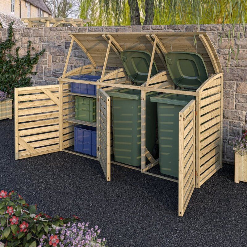 Rowlinson Garden Products Rowlinson Double Wheelie Bin Store With Single Box Store - Pressure Treated