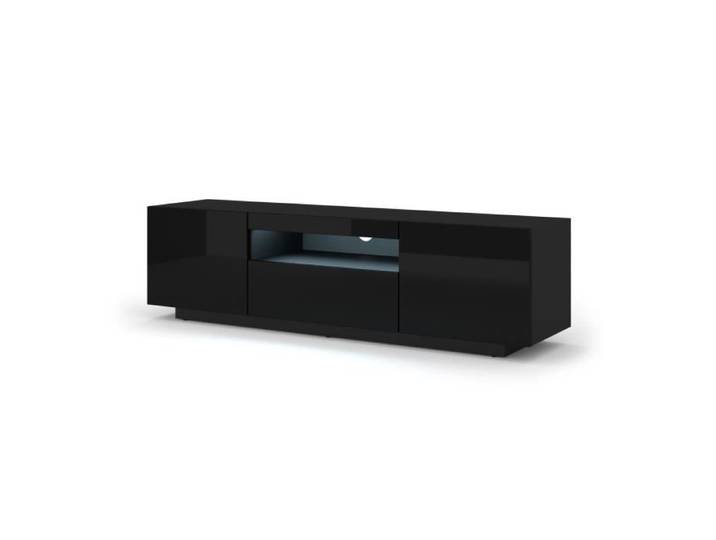 Meuble TV universel Aura 150 cm à poser ou suspendu noir mat / noir brillant avec LED
