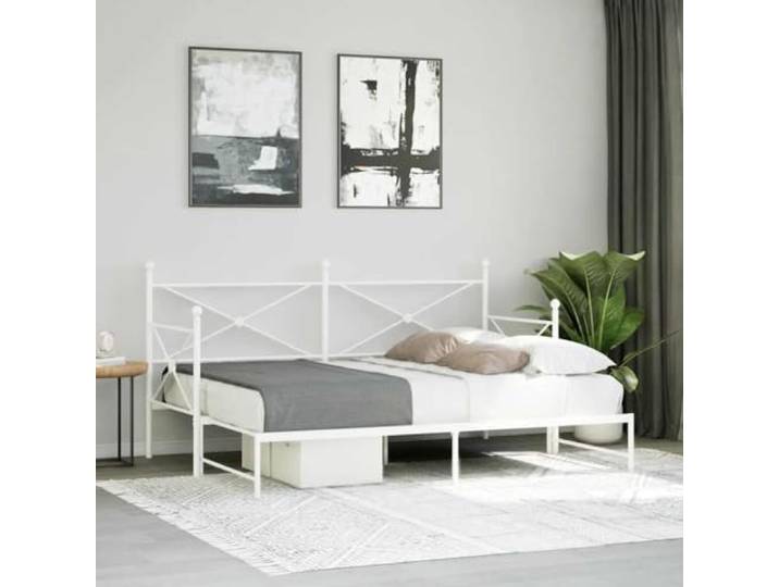 KTHLBRH Ausziehbares Schlafsofa weiß Stahl 90 x 200 cm Gestell aus Stahl, Lattenrost inklusive, Stauraum 2 in 1