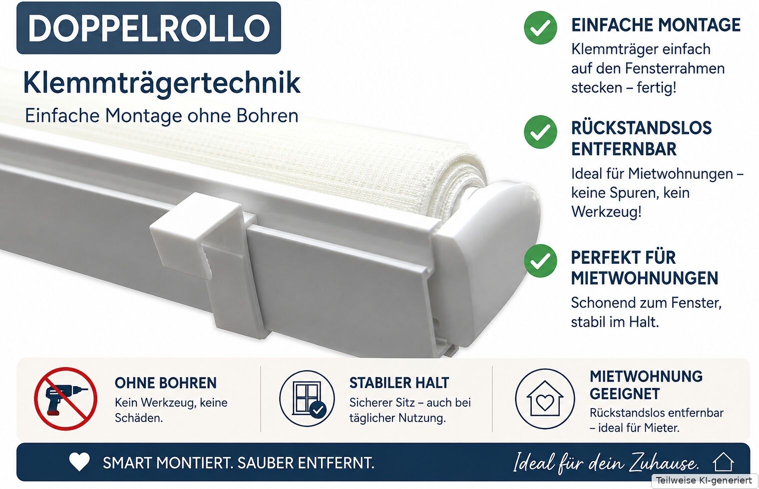 Doppelrollo INDEKO "Simply-Fix Doppelrollo", weiß (weiß, weiß, weiß), B:100cm H:160cm, Polyester, Rollos, Doppelrollo, Verdunklung, Lichtfilterung, Sichtschutz, UV-Schutz