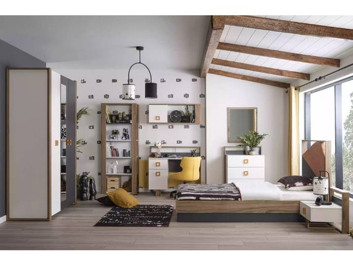 Xlmoebel Jugendzimmer-Set Grau Holz Möbel-Set für Kinderzimmer mit Bett und Aufbewahrung, (9-tlg., KINDERZIMMER SET 9TLG), Hergestellt in Europa