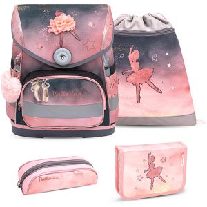 Belmil Schulranzen Compact, Ballerina Black Pink, 4-teilig, 1. - 4. Klasse, rosa, für Mädchen