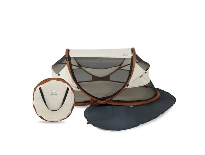 Deryan Baby & Kinder Reisebett mit Matratze - ab Geburt bis 2,5 Jahre, Pop Up Kleinkindbett Babyzelt in 2 Sekunden aufgestellt, inkl. Moskitonetz & Reisetasche, Schnell & Kompakt Faltbar, Sand