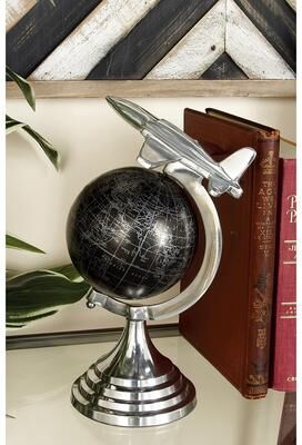 ARCILLA ELEMENTAL Silver Aluminum Metal World Map Airplane Globe