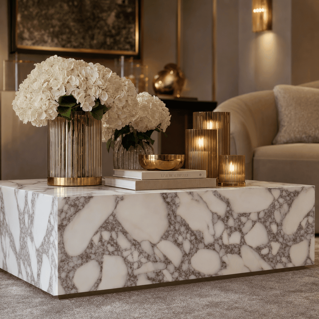 Venessia Calacatta Marble Effect Rectangular Coffee Table