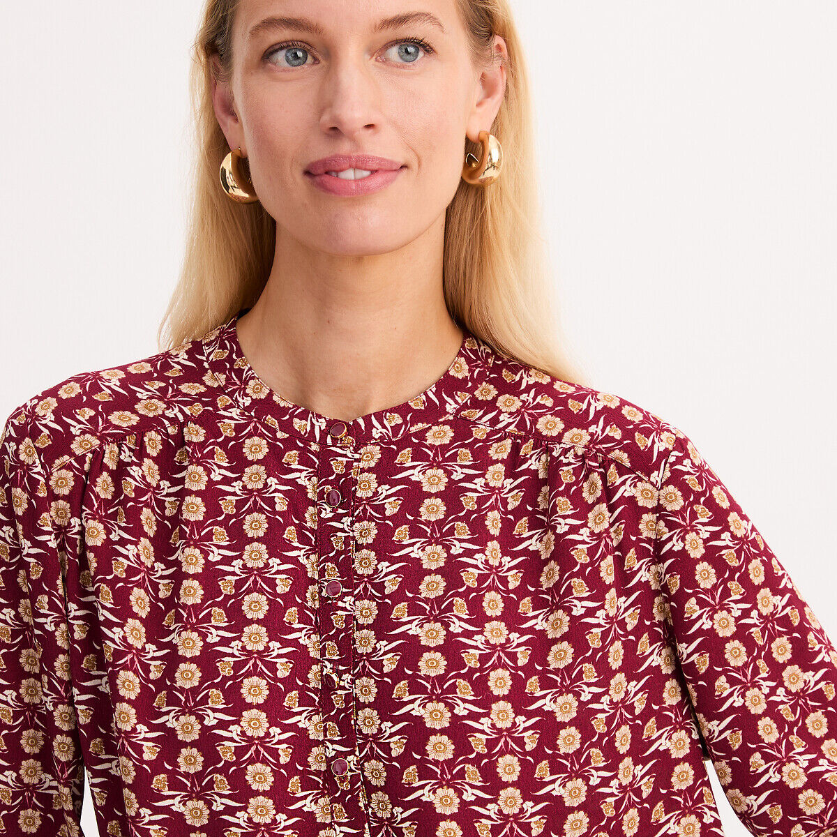 ANNE WEYBURN Blouse col tunisien imprimé floral manches longues en viscose