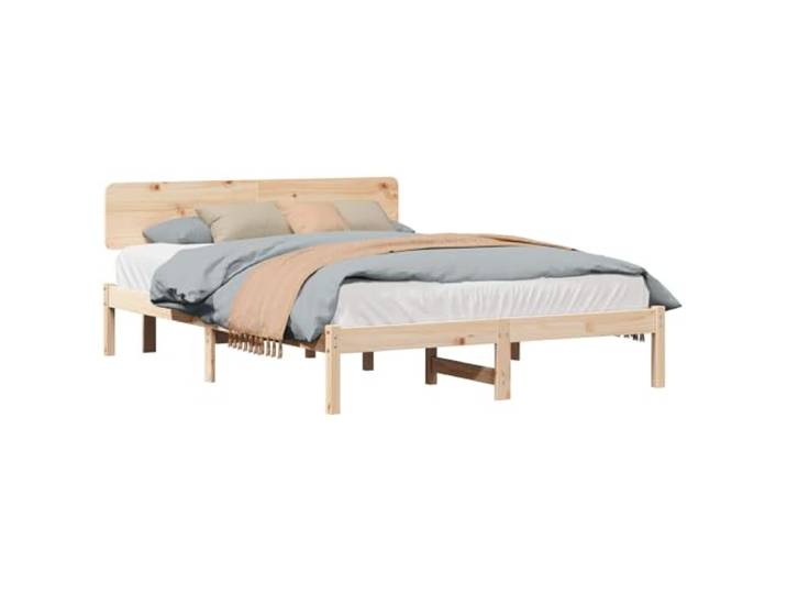 PUGYNBK Bettgestell natur 160 x 200 cm Kiefer massiv Robustes Kopfteil, feste Leisten, quadratische Beine, einfache Reinigung