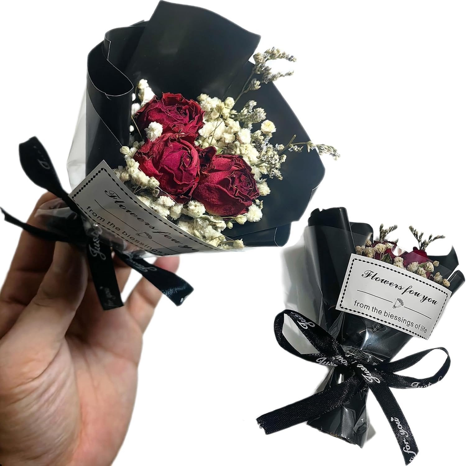 Mini Droogbloemen Boeket met 2 Stelen Gedroogde Rozen voor DIY Decoratie en Bruiloften