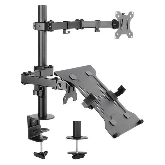 Goobay Monitorhalterung mit Laptop-Arm Flex, schwarz (Boden, 32", 8 kg) (70815)