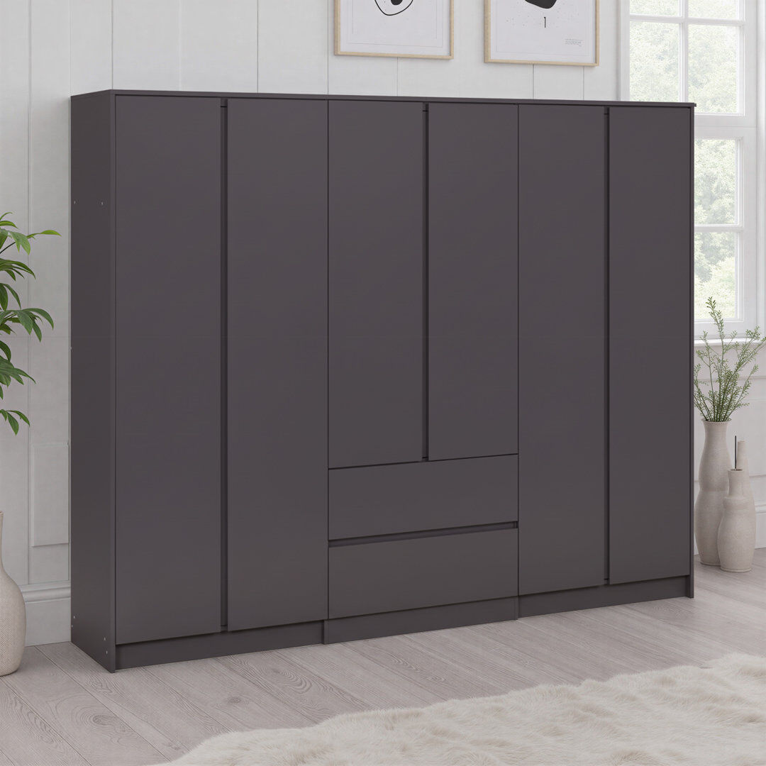 17 Stories Braunstein 6 Door Wardrobe Grey 180cm H X 225cm W X 50.5cm D