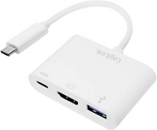 LogiLink UA0258 USB / HDMI Adapter [1x USB-C Stecker - 1x USB-C Buchse, HDMI-Buchse, USB 3.2 Gen 1 Buchse A (USB 3.0)] Weiß 14.00 cm