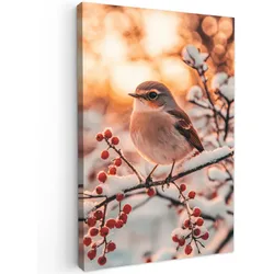 LEINWANDBILD Vogel - Zweig - Winter - Tiere - Schnee Wanddeko 40x60 cm