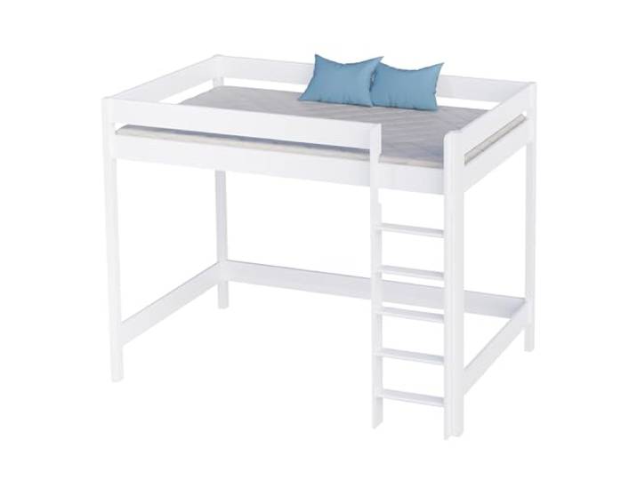 KidsComfort Hochbett 90x180 cm Weiß Kinderbett mit Leiter aus Holz Jugendbett 90x180 cm Kinderhochbett ab 6 Jahren Rollrost aus Massivholz Einstieg links oder rechts