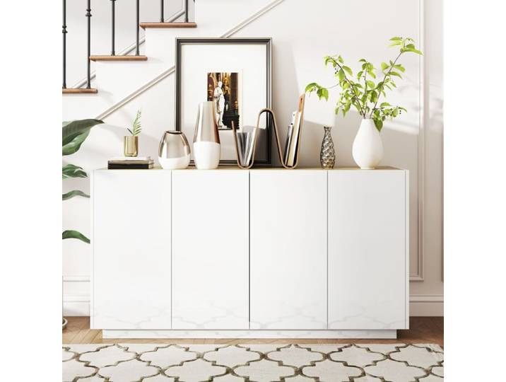 Buffet - AKOZON - 10250 - 4 portes - Fermeture douce - Étagères réglables