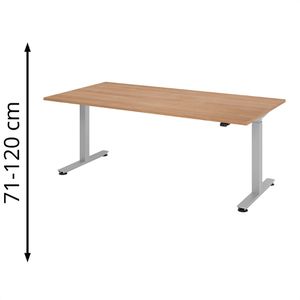 Hammerbacher Schreibtisch XMST 2E, nussbaum / silber, elektrisch höhenverstellbar, 200 x 71-120 x 100 cm