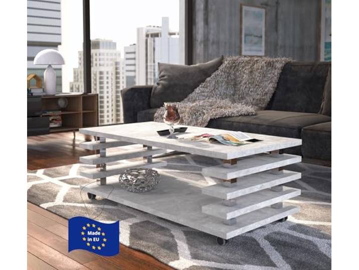 designimpex Carl Svensson Couchtisch DC-3 Beton 120x60cm mit Ablage modern stabil vielseitig Wohnzimmertisch Beistelltisch Sofatisch Zeitloses platzsparend robust Wohnzimmer mit Rollen