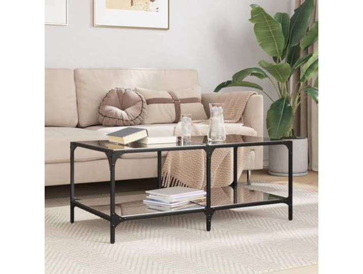 HEFZGDB Couchtisch mit Glasplatte Schwarz 98,5x50x40 cm Stahlgestell Langlebig Moderner Wohnzimmertisch