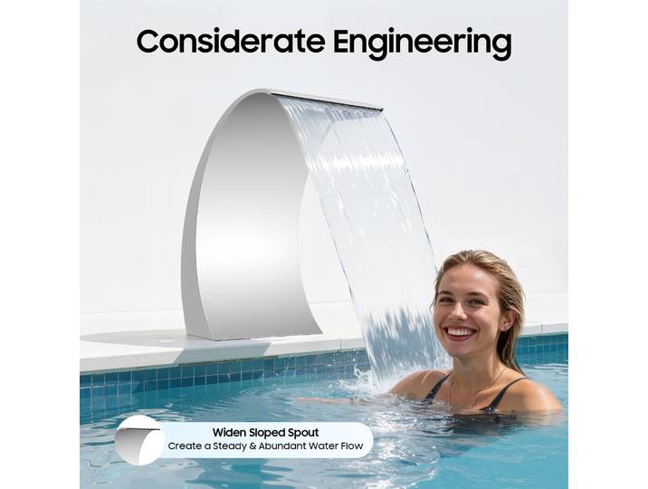 Fontaine cascade de piscine 30*60cm en acier inoxydable avec courbes