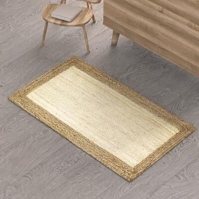 Maxax Jute Hand Braided Zigzag Stitch Natural Fibers Farmhouse Style Area Rug