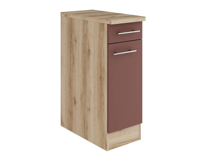 Unterschrank 30cm Rot/Rostrot/Wildeiche Dekor