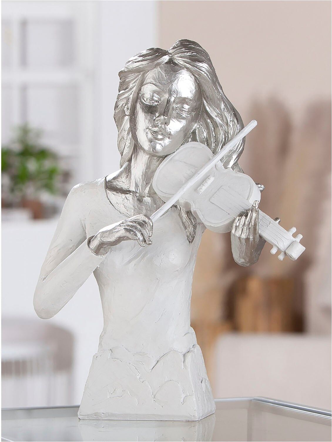 Dekofigur GILDE "Figur Musiker", weiss (weiß), B:23cm H:30cm T:10,5cm, Kunstharz, Dekofiguren, Dekofigur weiß B/H/T: 23cm x 30cm x 10,5cm