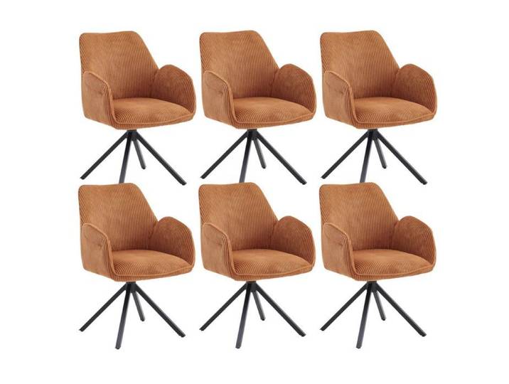 DELIA - Lot de 6 Fauteuils de table Pivotants Tissu Velours Côtelé Terracotta