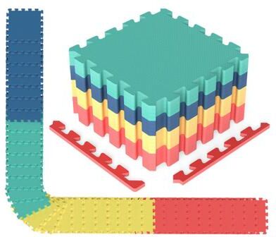 Costway 54 Pack EVA Foam Floor Tiles with Non-Slip & Borders for Home Gym-Multicolor