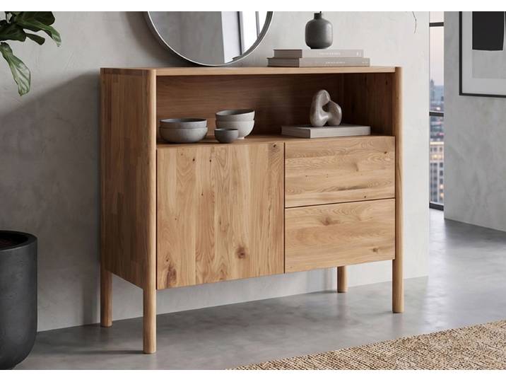 Kommode 93x89cm 'Lotte' Wildeiche massiv Tür/2SK/offenes Fach