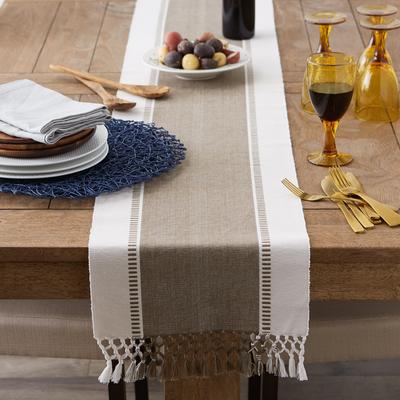 "DII Striped Fringe Ribbed Table Runner 13x72"""