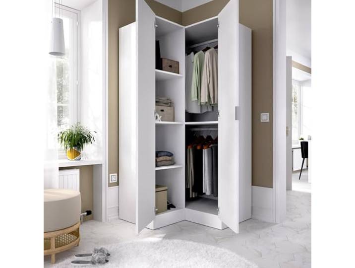 Dmora - Kleiderschrank 2 Türen Elgon, Eckschrank für Schlafzimmer, Eckschrank, 91x93h184 cm, Weiß