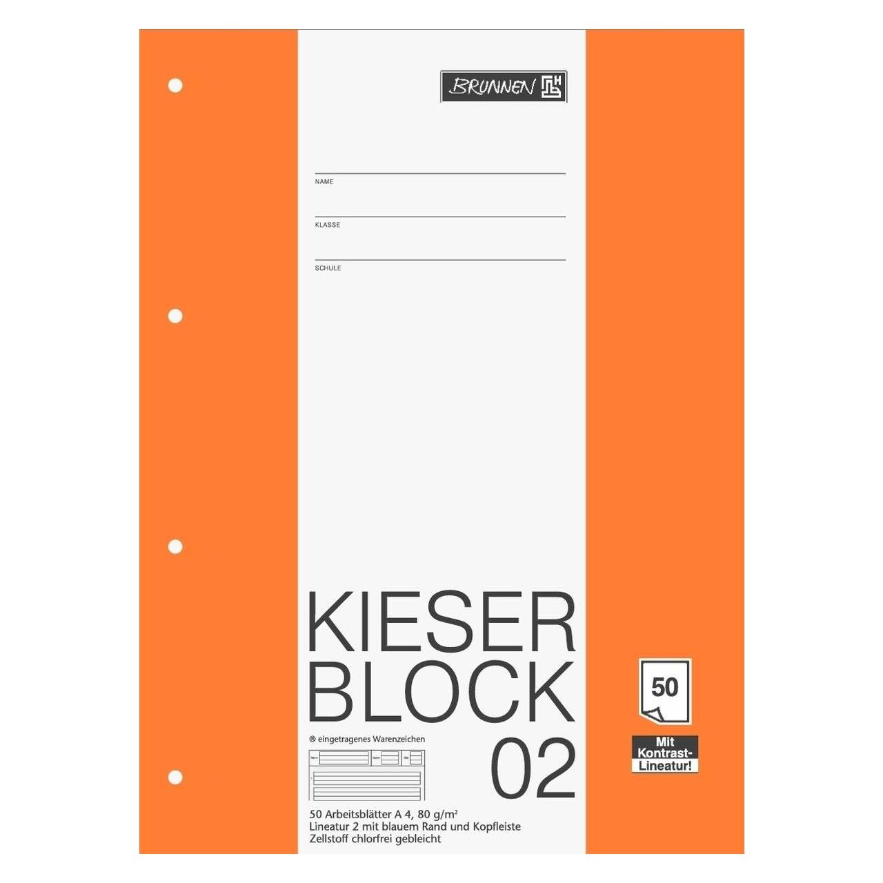 Brunnen Arbeitsblock Kieserblock gelocht DIN A4 liniert Lineatur 2. Schuljahr (A4, Liniert, Weicher Einband) (1042942)