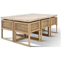Bocarnea, Gartentisch + Balkontisch, CUBO Garten-Essgruppe – Rechteckiger Tisch + 6 Stühle – Pulverbeschichtetes Stahlgestell