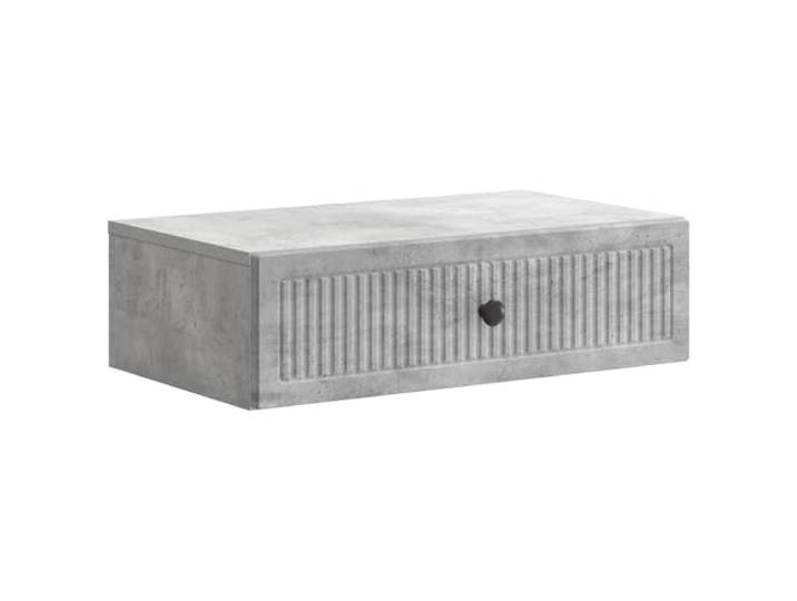 KUPTYERFG Wandmontierter Beistelltisch Betongrau 59x34,5x17 cm Platzsparender Nachttisch zur Wandmontage für Schlafzimmer und Wohnzimmer aus Holzwerkstoff mit Schublade.