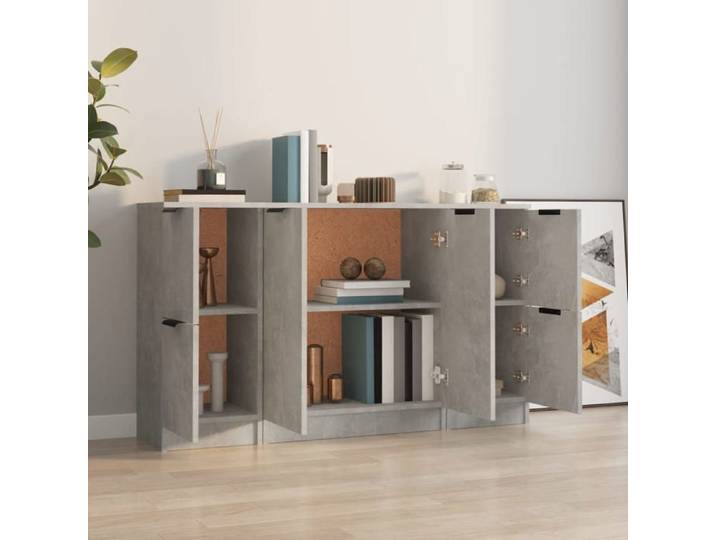 Buffets en bois d'ingénierie - - Gris béton - 3 pièces - 2 petits buffets - 1 grand buffet - 30x30x70 cm