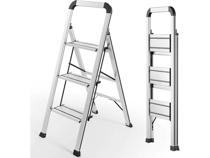 Échelle à marches en aluminium avec main courante, échelle pliante à 3 marches, antirouille, antidérapante, légère Échelle domestique, multifonctionnelle