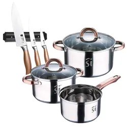 BERGNER - 5-teiliges Kochgeschirr Ø16/18/20 cm induktionsgeeignet mit 3-Messer-Set und magnetischer Wandhalterung aus Edelstahl