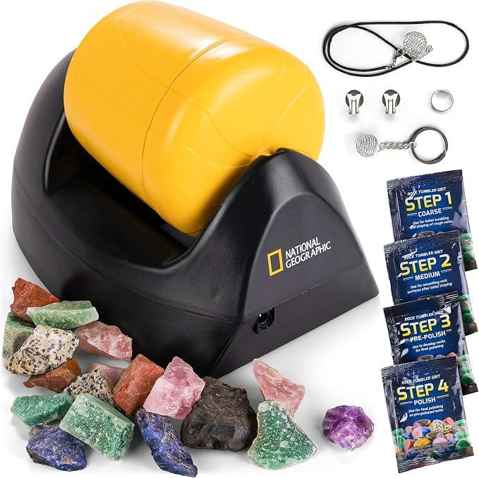 NATIONAL GEOGRAPHIC Starter Rock Metall set voor het polijsten van stenen met 227 gram stenen en 5 sieradenbeslagjes