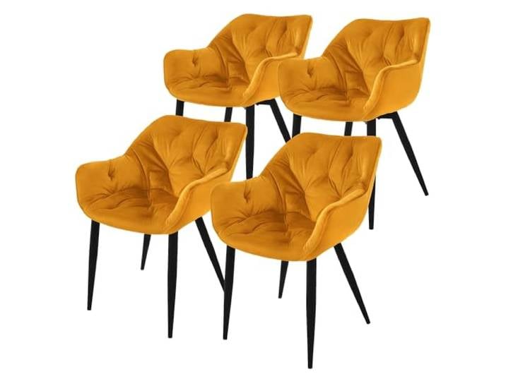 ML-Design Esszimmerstühle 4er Set Senfgelb, Küchenstuhl mit dickem Samtstoff gepolsterter Sitz, Metallbeinen, Wohnzimmerstuhl mit Rücken- und Armlehnen, Gesteppter Polsterstuhl, Ergonomischer Sessel