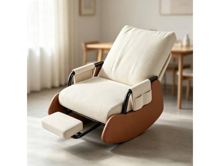 Polstersessel Schaukelnd – mit Breiter 60cm Sitzfläche Bequemer Schaukelsessel mit 60cm breiter Sitzfläche und platzsparender Beinauflage fürs Wohnzimmer.