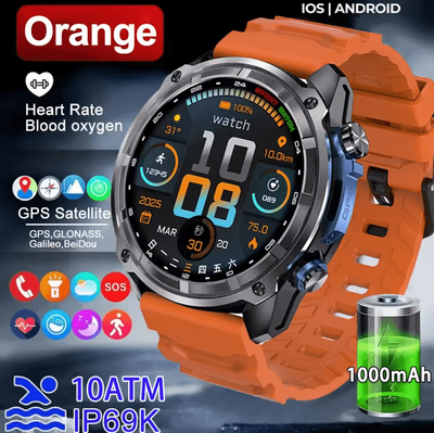 Inspire Curations Military Offline Map GPS Smartwatch With 4GB Storage & 1000mAh Battery orange