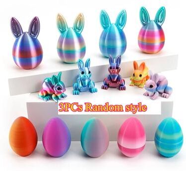 Uplift Treasures 3D Printed Easter Rabbit Egg Ornament 3pcs Random Style