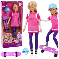 Anlily-Puppe mit lila Skateboard, Helm und langem Sweatshirt-Set