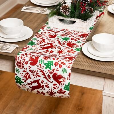 Northlight "Reindeer and Doves Rectangular Christmas Table Runner - 72"""