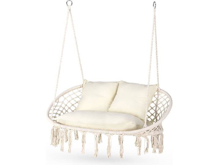 Outtec® Hangstoel XXL met 3 Kussens - tot 200kg - voor 2 Personen - Hangmand\, Schommel voor Tuin\, Terras\, Balkon\, Veranda - Boho Stijl