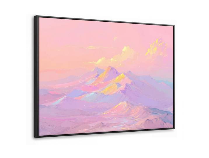 MuchoWow Leinwand Bilder mit Rahmen - Berggipfel - Wolken - Verträumt - 100x70, Hellrosa, Rechteckig, 100x70 cm, gerahmt, Bilder & Rahmen, Bilder, Leinwandbilder