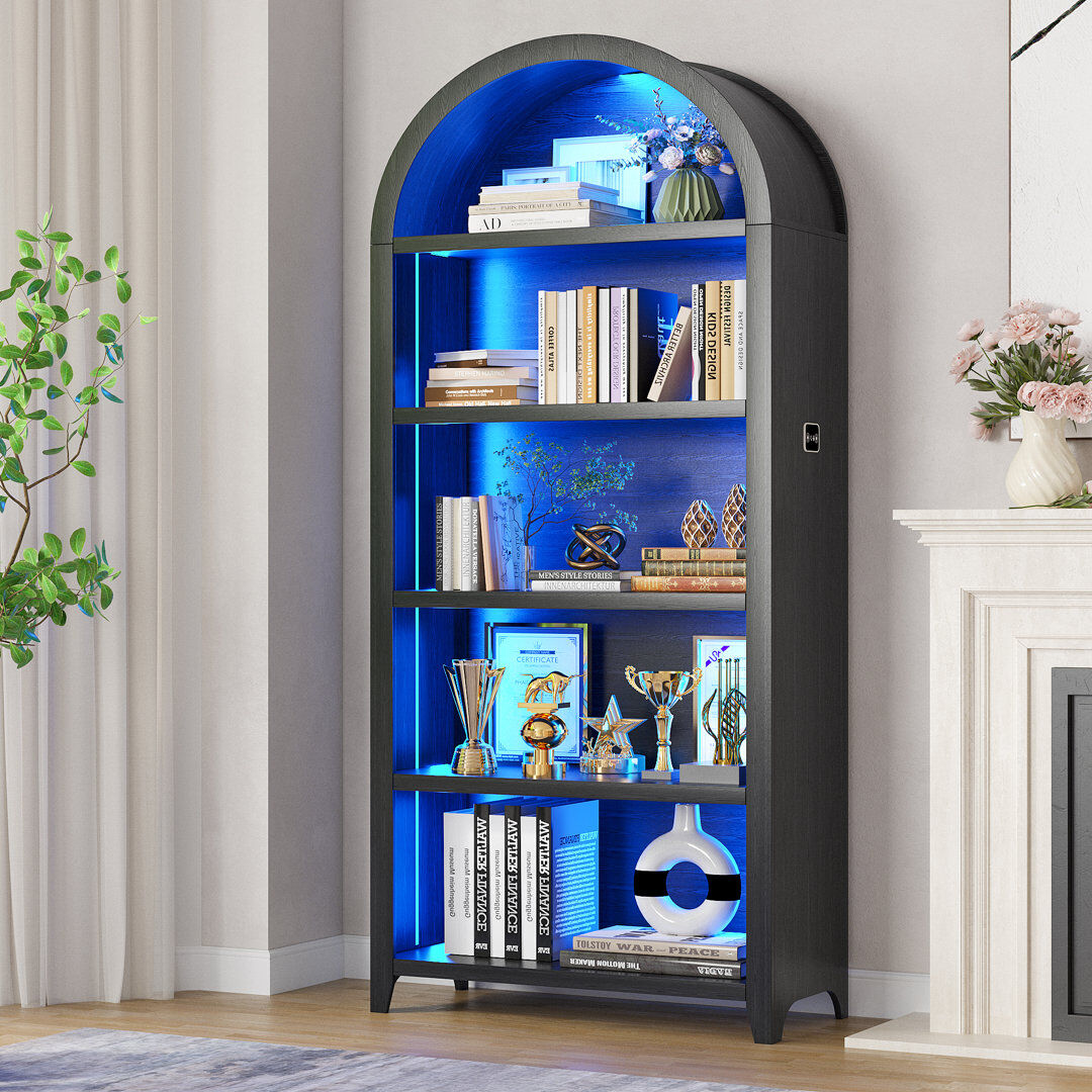 Metro 175cm H x 75cm W Bookcase with Tri-Color Sensor Light Black 175cm H X 75cm W X 33.2cm D