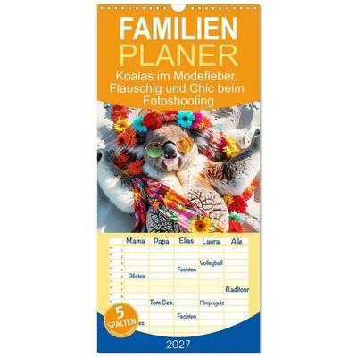 Familienplaner 2027 - Koalas im Modefieber. Flauschig und Chic beim Fotoshooting mit 5 Spalten (Wandkalender, 21 x 45 cm) CALVENDO