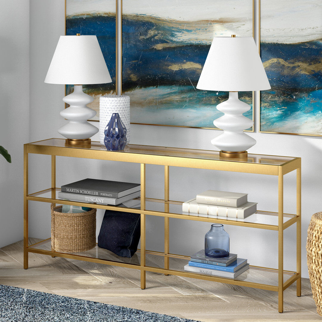 Hudson&Canal Alexis 162.6 cm W Glass Top Console Table Brass 74.9cm H X 162.6cm W X 30.5cm D