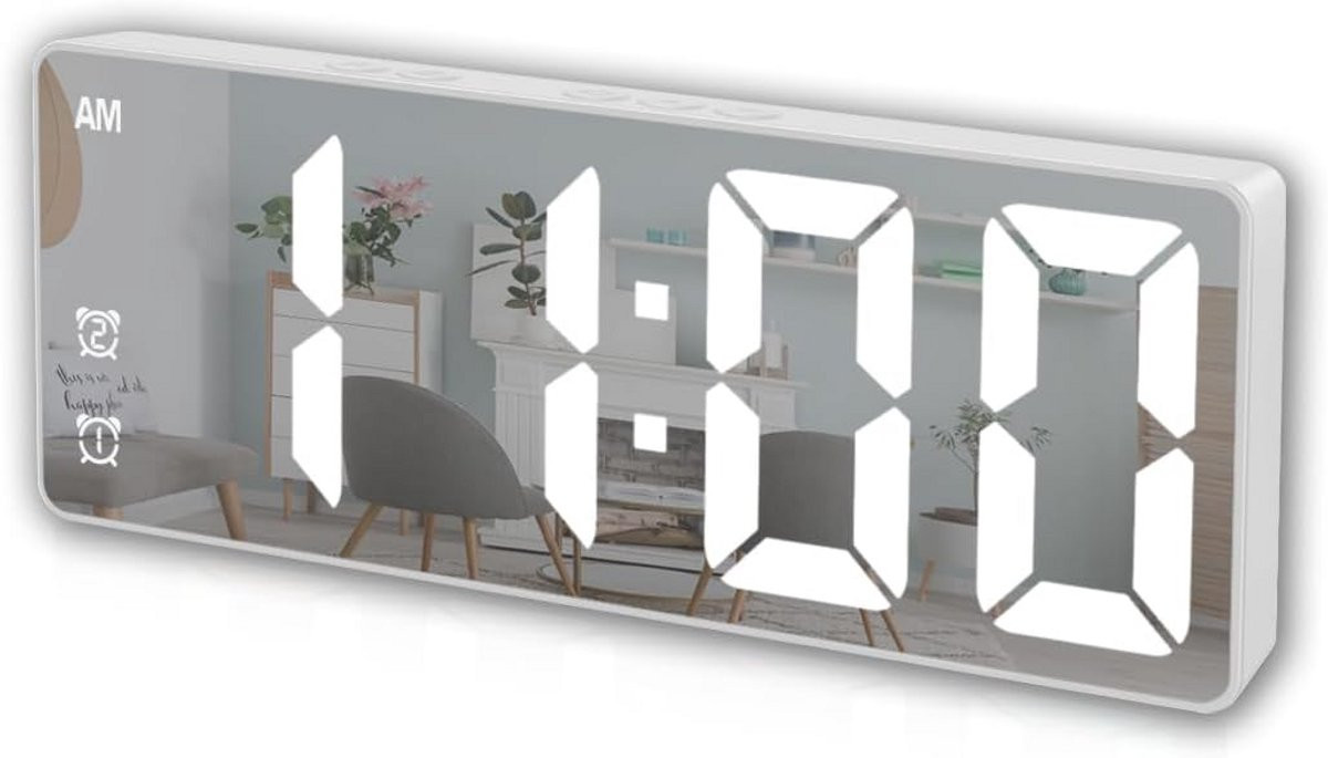 Digitale LED Wekker met Groot Spiegeldisplay en Instelbare Helderheid