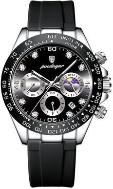 Youfap Market Luxury Chronograph Men Wristwatch, High Quality Quartz Man Watch, Waterproof Luminous Military Men Watches silver Black